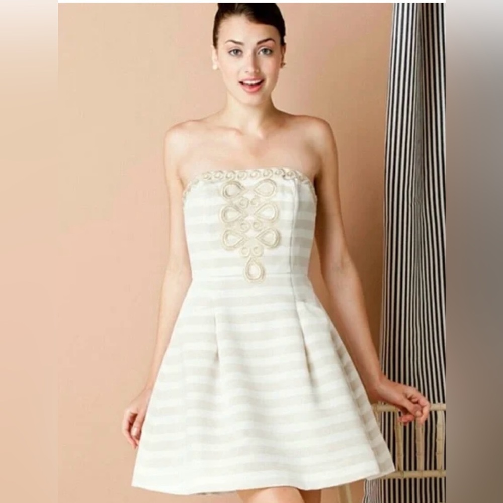 EUC Lilly Pulitzer Blossom dress in Gold and Cream size 4